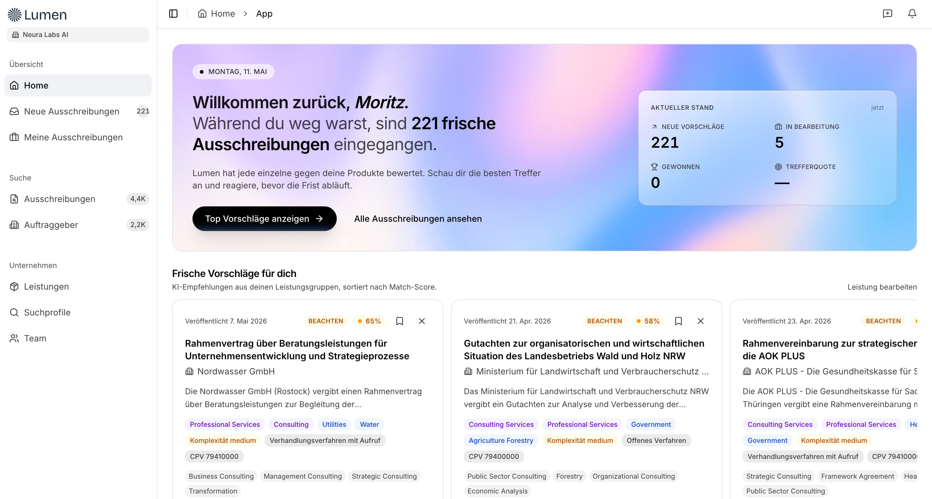 VergabeHero Dashboard